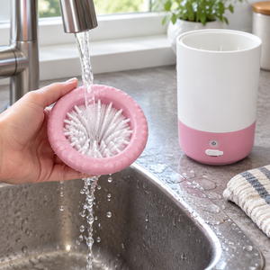 [Scale AI] how_to, Pink Electric Dog Paw Cleaner Cup, Rechargeable 360° Washer with Brush