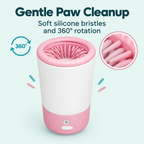[Scale AI] benefits_list, Pink Electric Dog Paw Cleaner Cup, Rechargeable 360° Washer with Brush